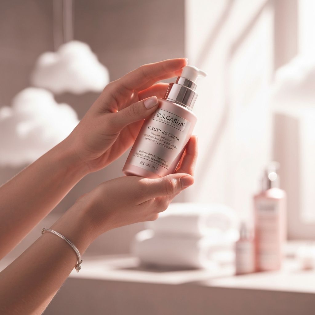 Бутилка с нежен крем в ръцете на жена